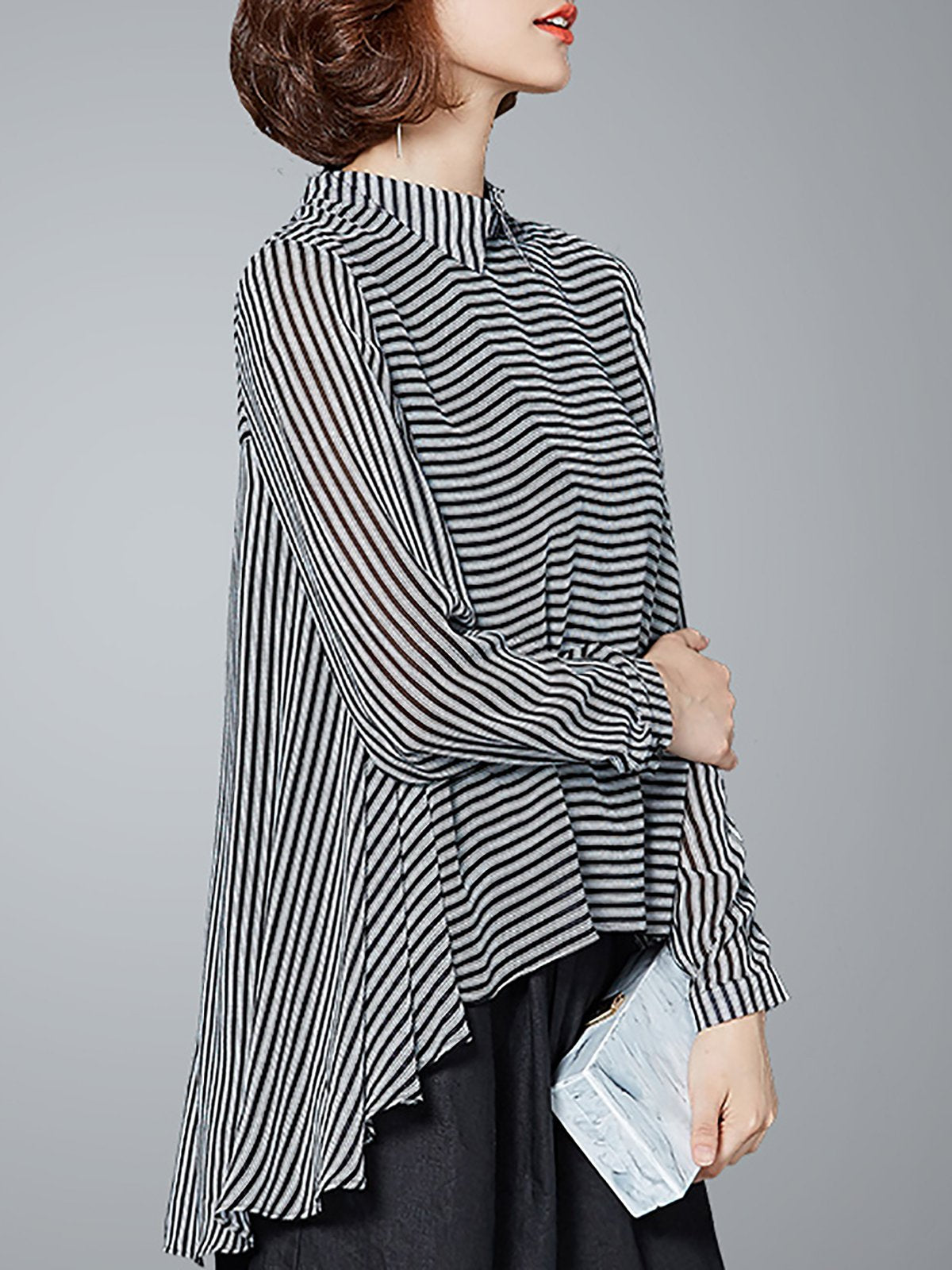Long Sleeve Casual Asymmetric High Low Blouse