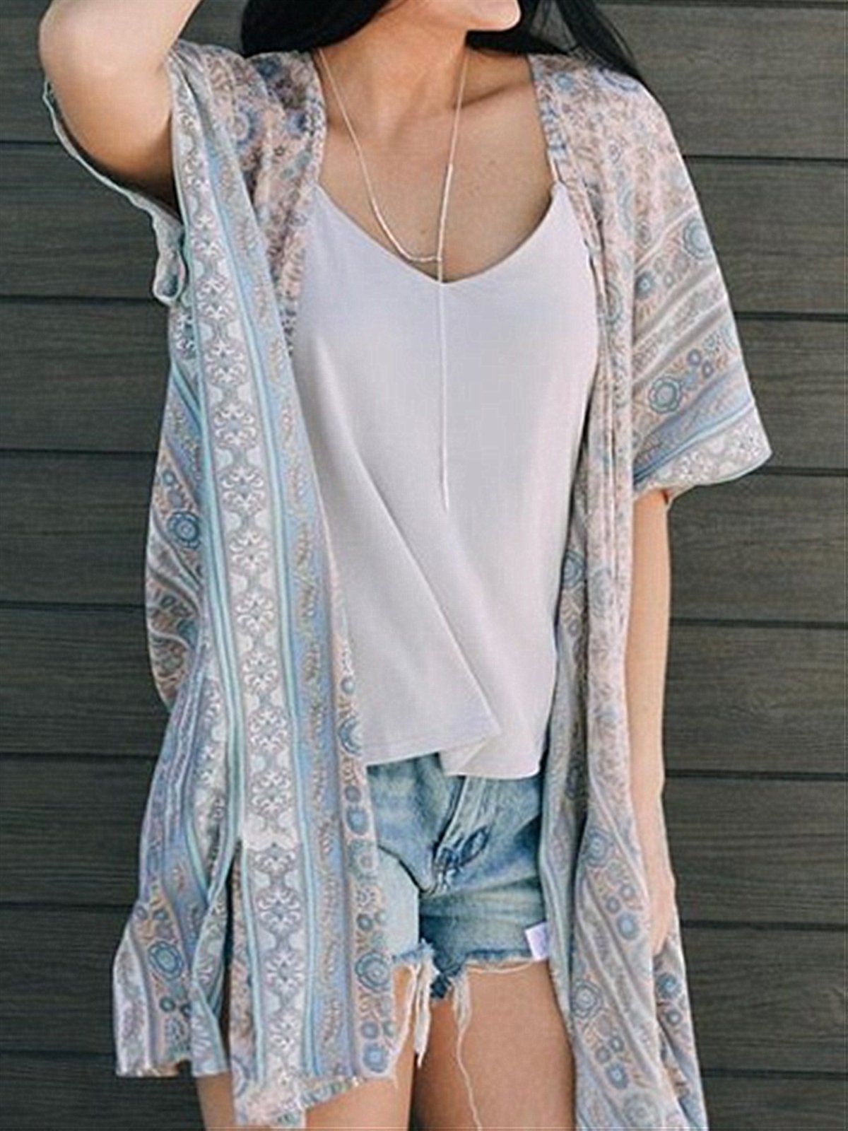 Blue Bohemia Style Summer Holiday Blouse Suit