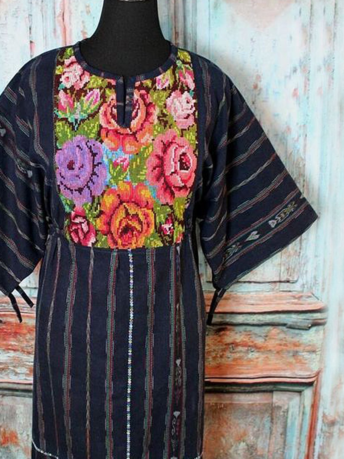 Half Sleeve Vintage Printed Stripes Dresses