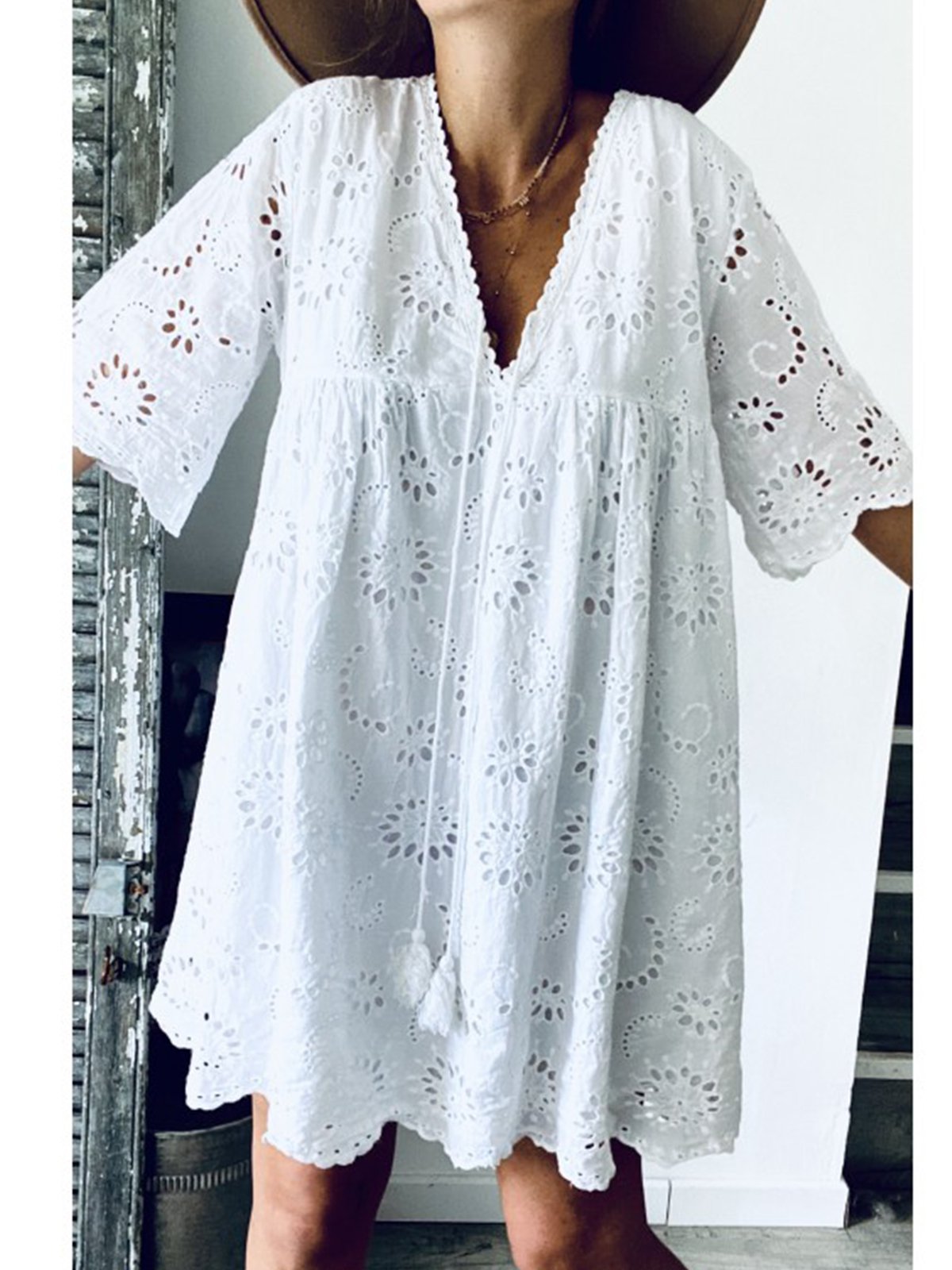 Cotton-Blend Short Sleeve Dresses