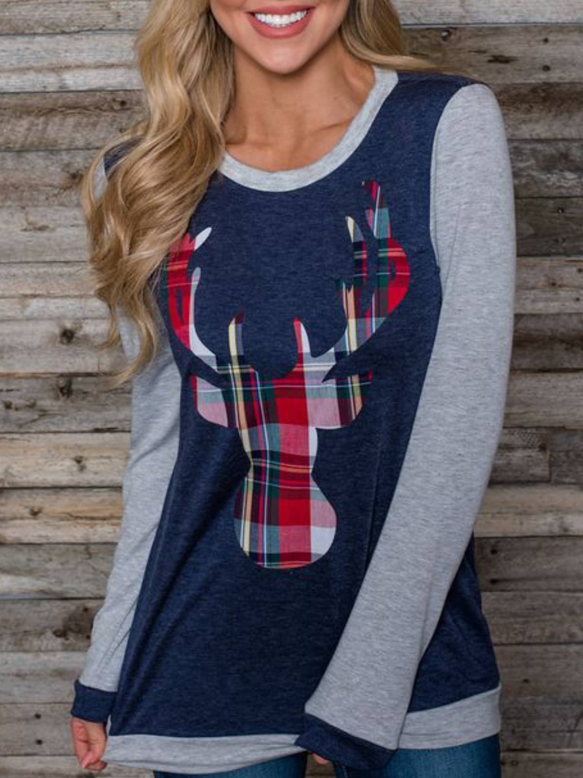 Gray Casual Christmas Snowman Crew Neck Shirts & Tops