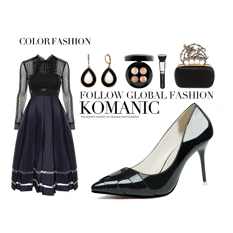 9.5CM Fashion Pointed Patent Leather H Shallow Dress Elegant Heeled