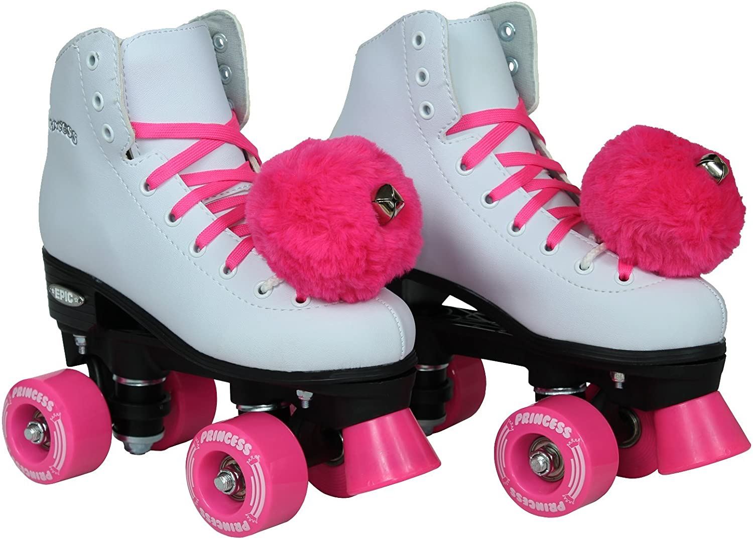 Epic Skates Pink Princess Girls Quad Roller Skates, White, JUVENILE 12