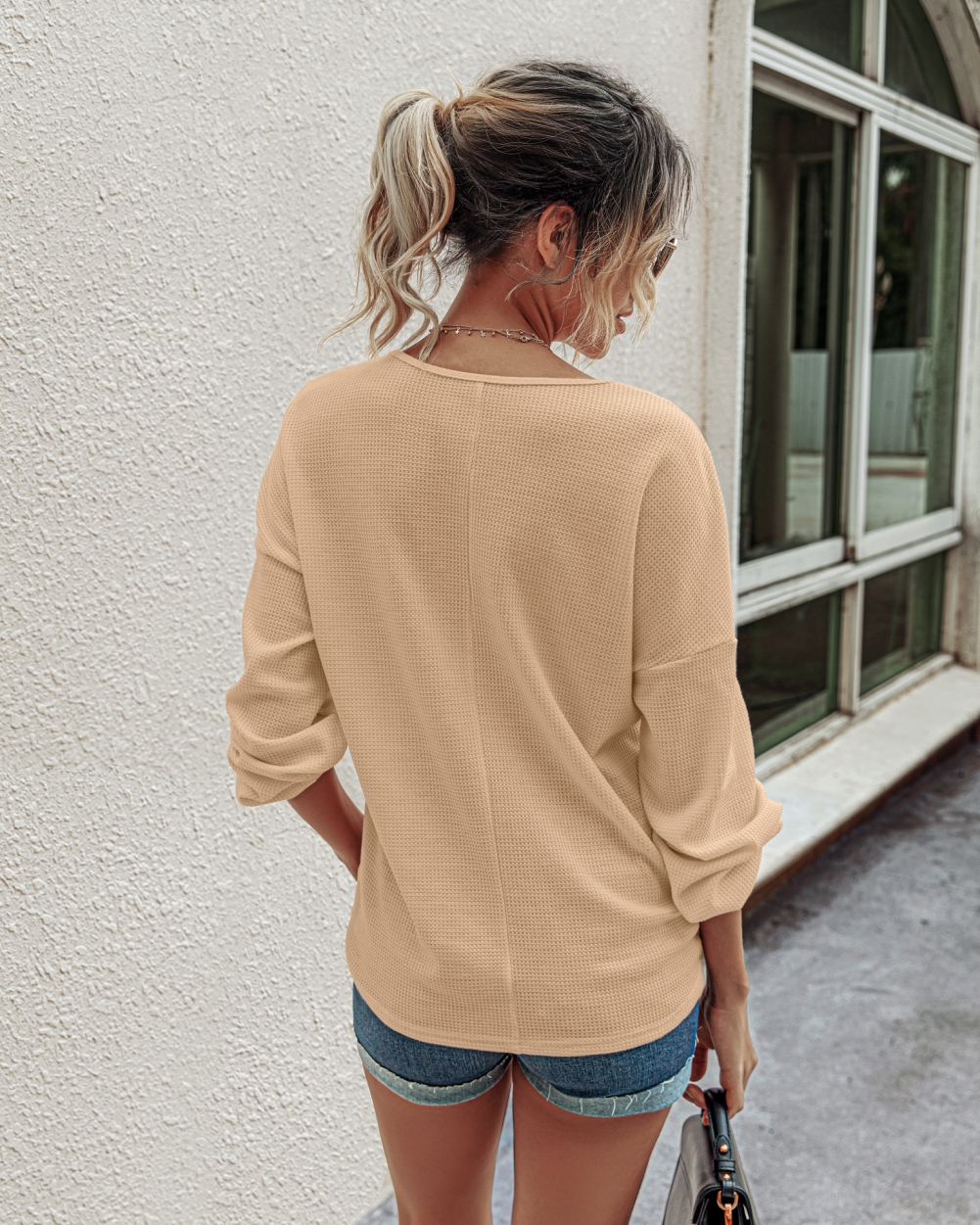 Autumn Plain V-Neck Knitted Shirt