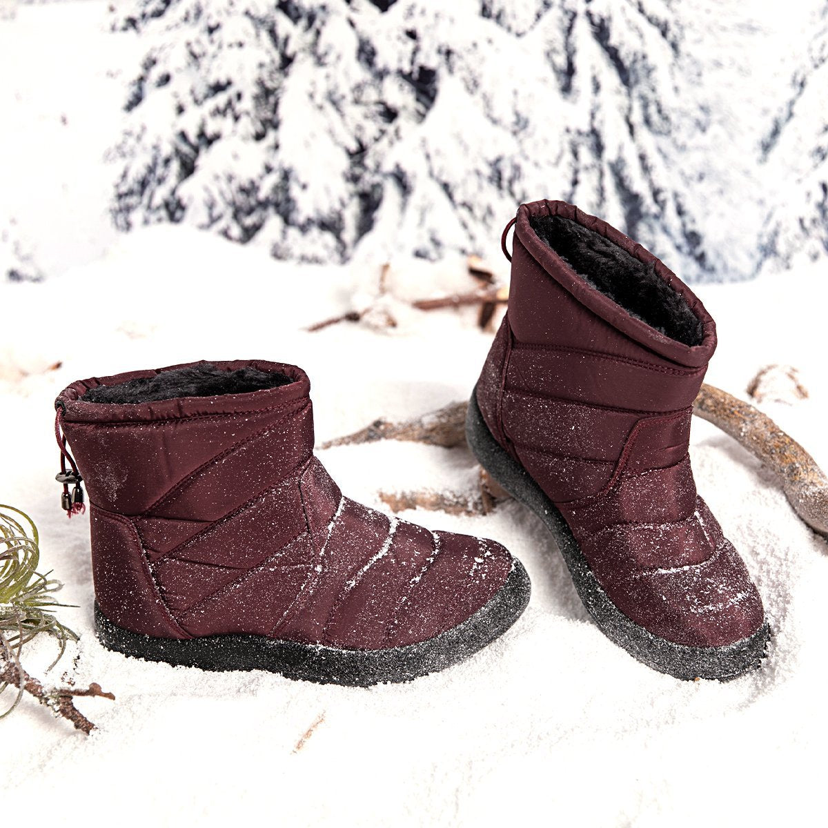 Purple Winter Elastic Band Cotton Boots