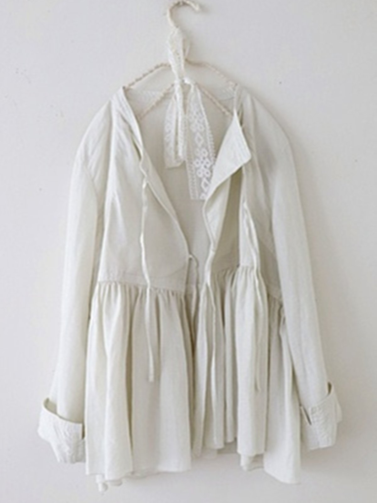 White Cotton V Neck Shift Long Sleeve Shirts & Tops