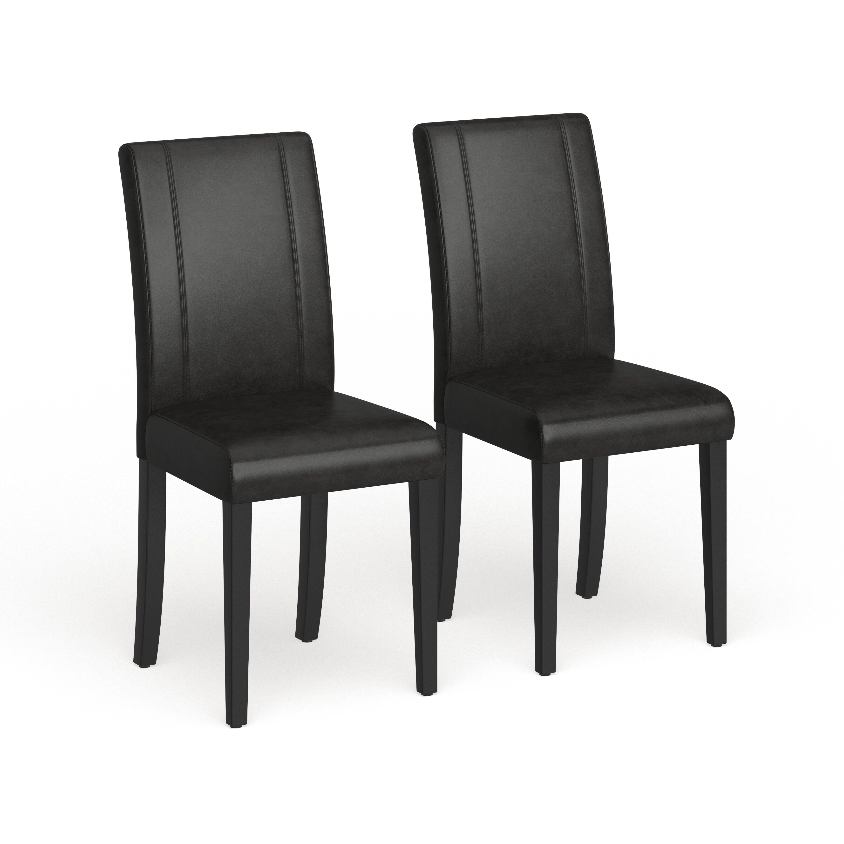 Roundhill Furniture Urban Style Solid Wood Leatherette Padded Parson Chair Black Set of 2
