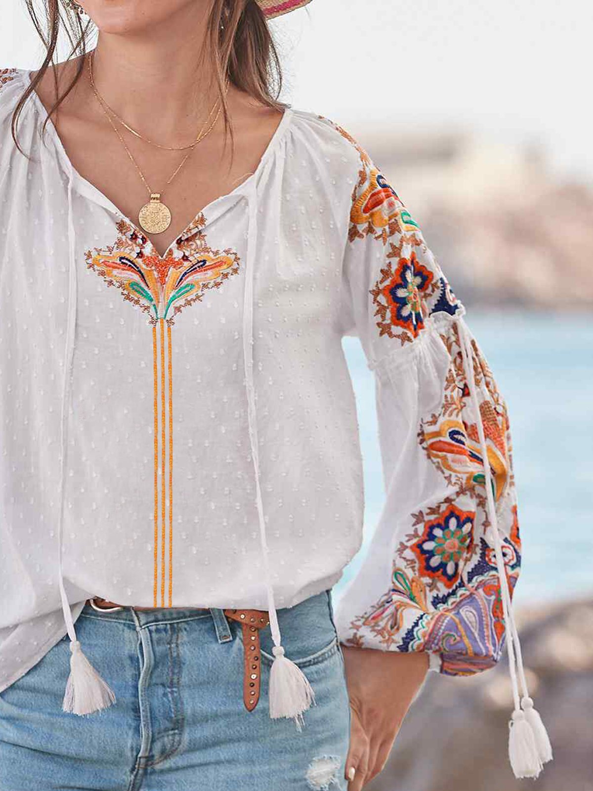 Long Sleeve Printed Floral Holiday Shirts & Tops