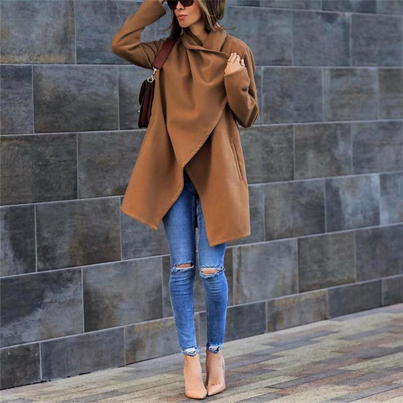 Fashion Temperament Pure Color Long-Sleeved Warm Coat