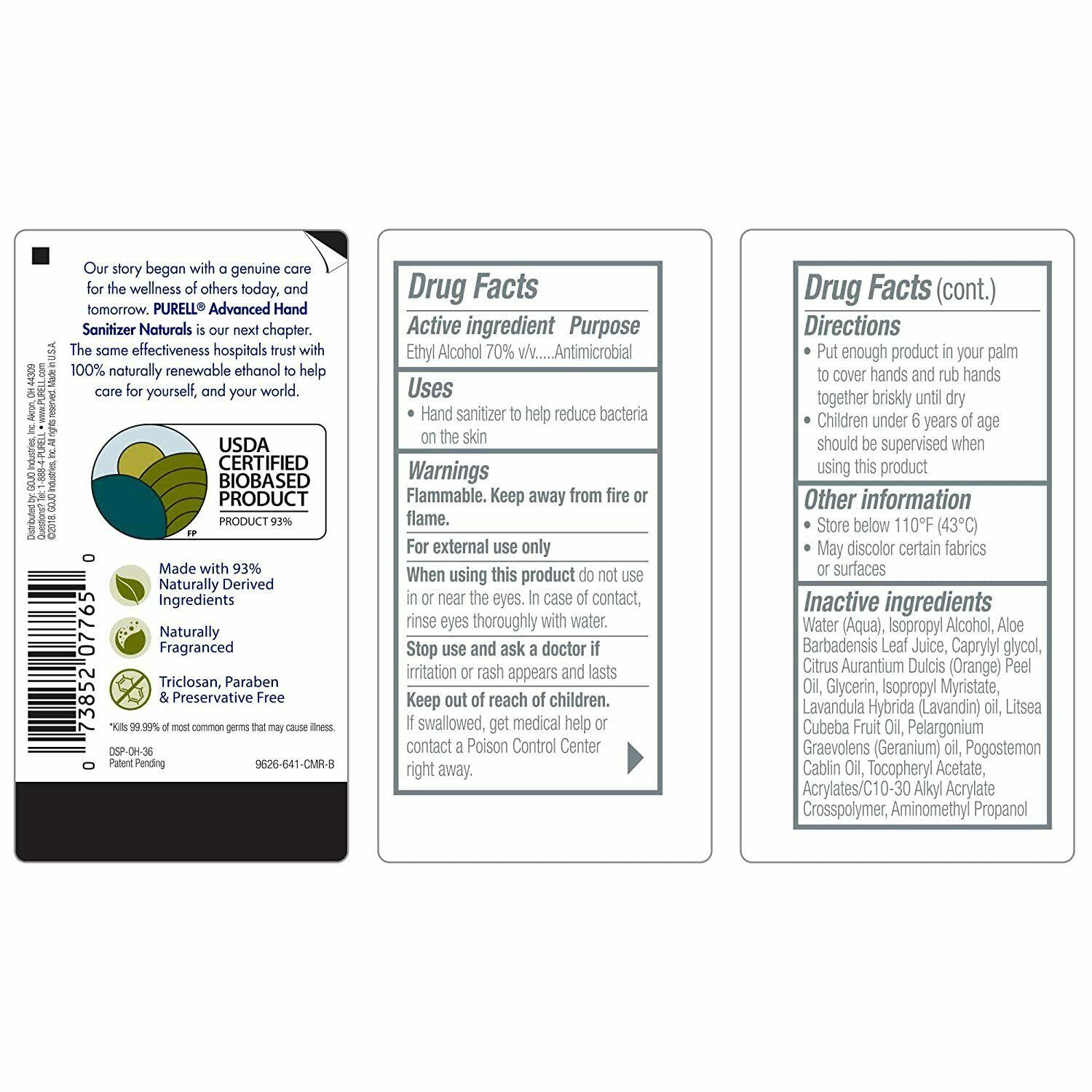 Purell 9626-12-cmr Purell Hand Sanitizer Naturals 8oz Pump