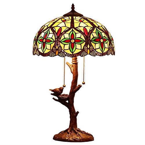 Table Lamp with 14 inches Wide Lampshade and Bird Nest Tree Trunk Base