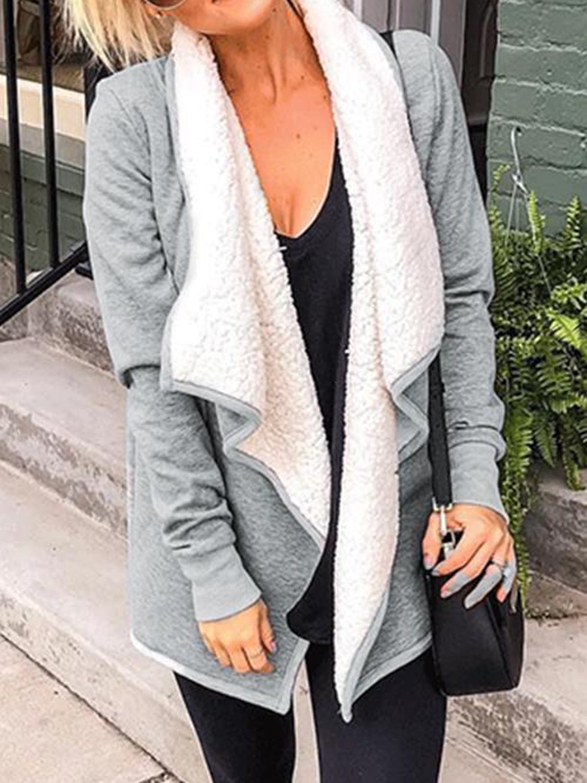 Gray Cotton-Blend Shawl Collar Casual Cardigans