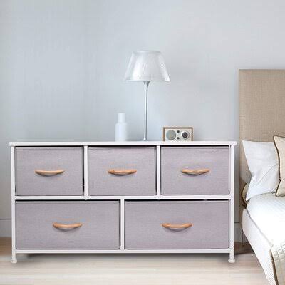 Shingleton 5 Drawer Storage Chest Rebrilliant Color: Gray/Wood Handle