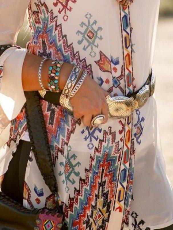 Geometric Chiffon Long Sleeve Shirts & Tops