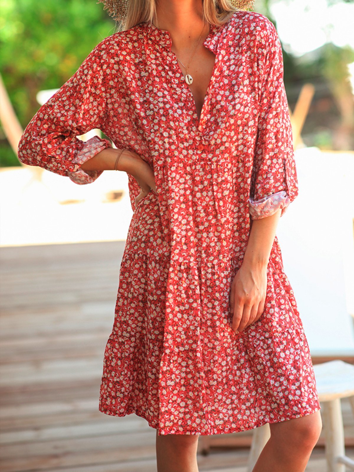 Rose Casual Floral V Neck Dresses