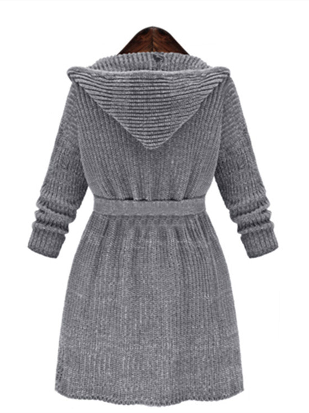 Gray Casual Knitted Solid Shift Outerwear
