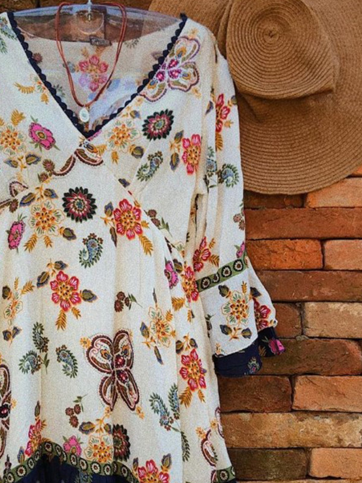 Floral Printed V Neck Short Sleeve Shirts & Tops