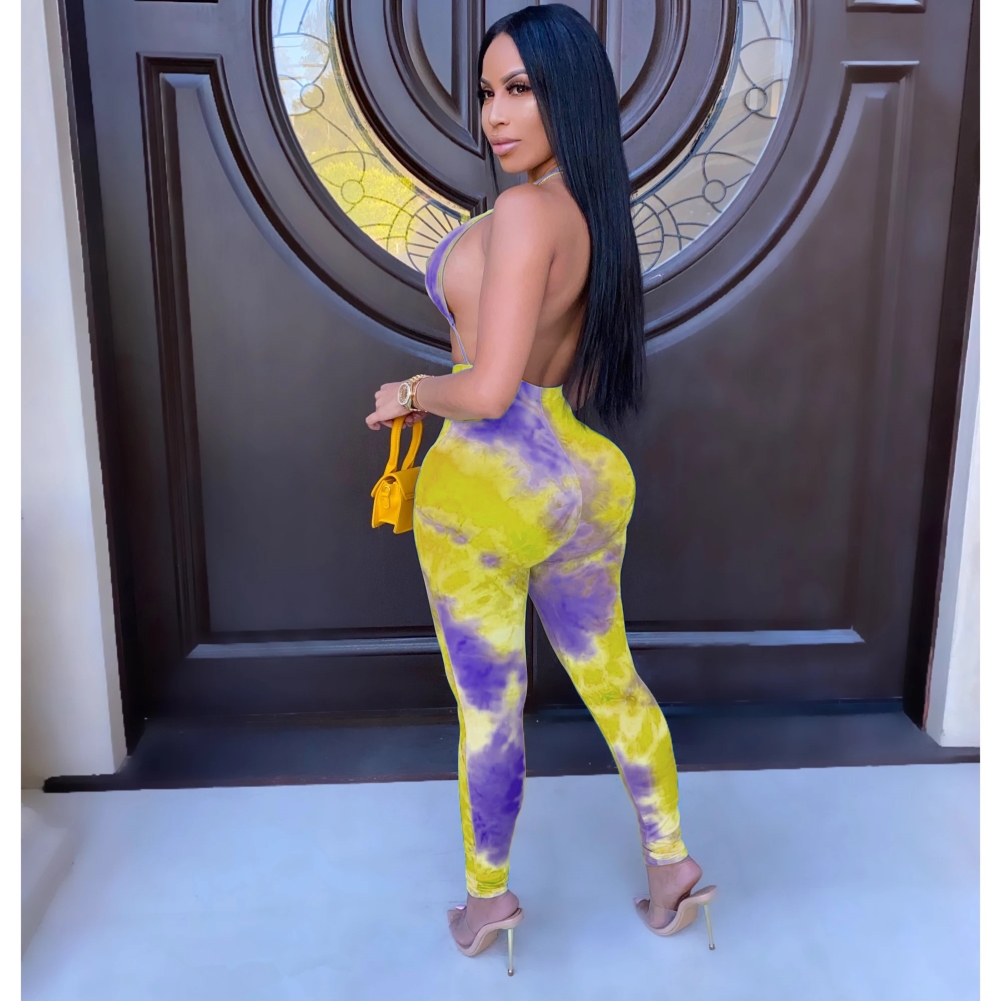 Sexy Tie Dye Halter Bodycon Jumpsuit