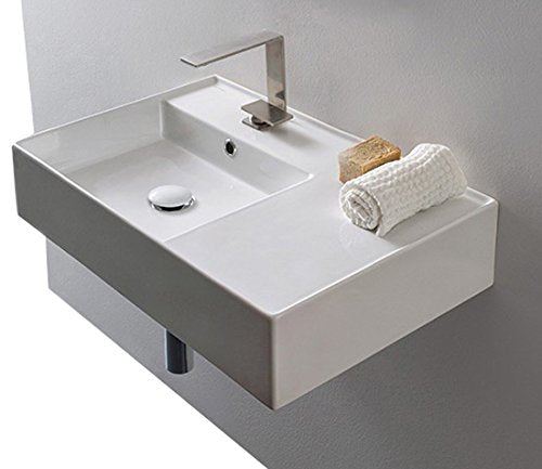 Hole Ceramic Wall Mounted Rectangular Bathroom Sink, 23.62 x 17.32 x 5.51 inches