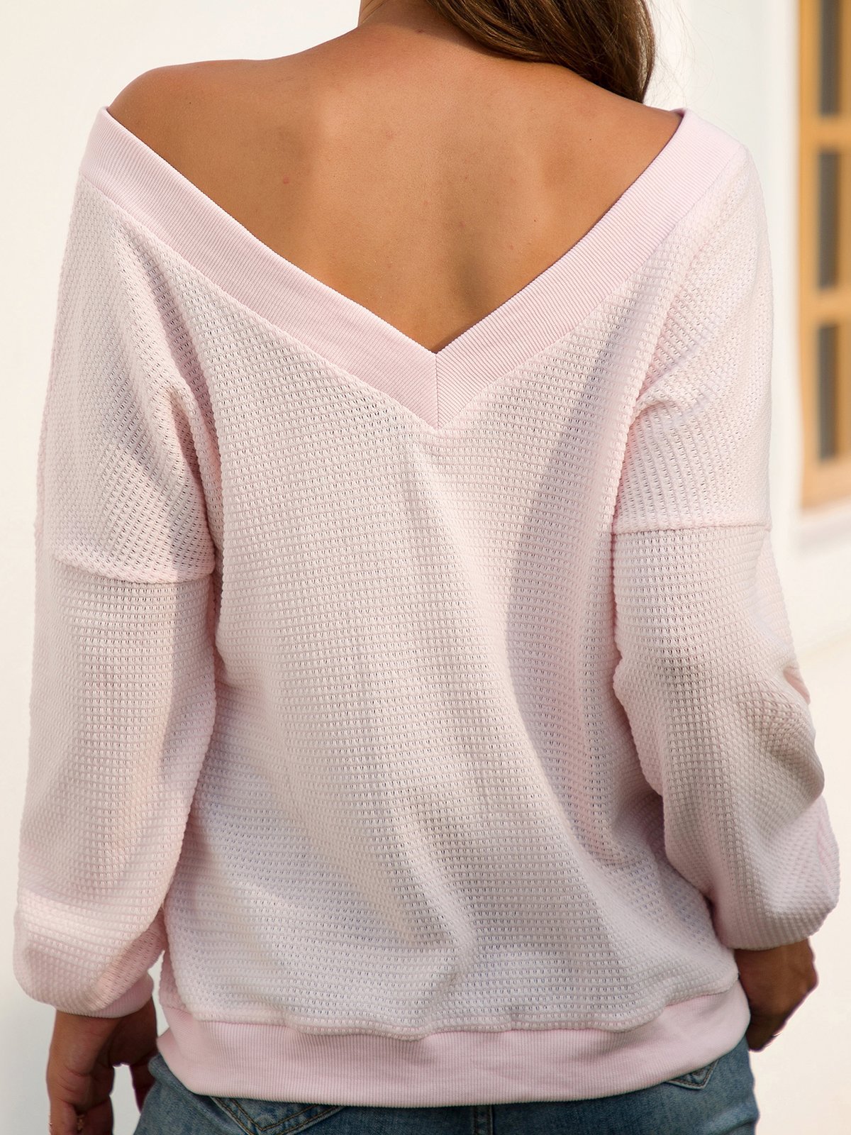 Casual V Neck Long Sleeve Solid Backless Sweaters