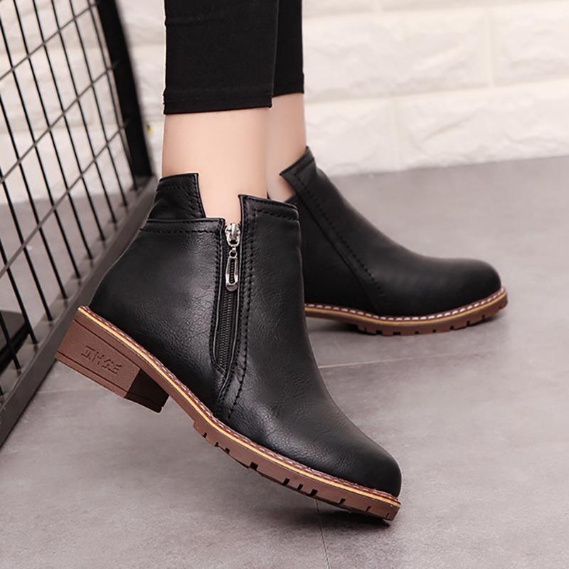 Women PU Booties Casual Comfort Zipper Shoes