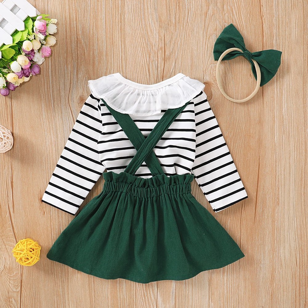 Kids Girl Print Long Sleeve Shirt and Bib Skirts