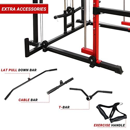 Mikolo Smith Machine Cage,1600LBS Power Rack Cage with LAT Pull-Down System and Weight Bar, Multi-Functional