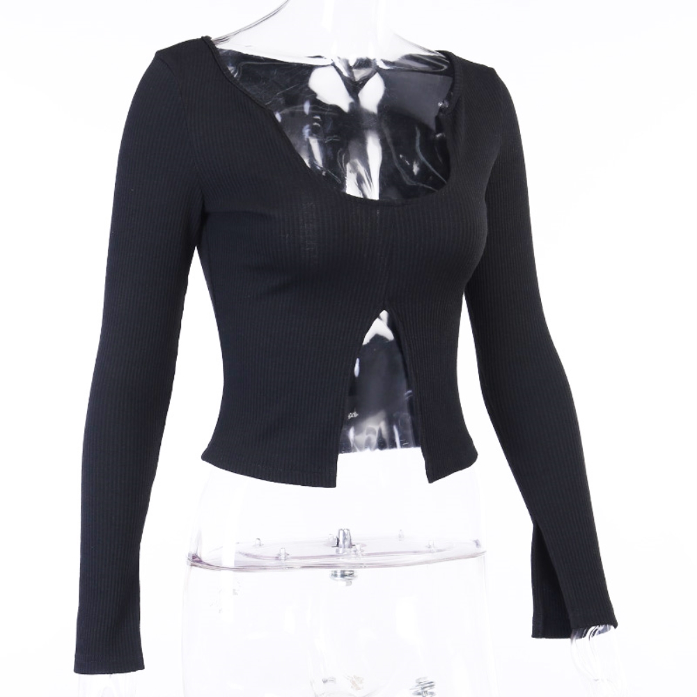 Sexy Front Slit Crop Top with Full Sleeves