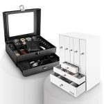 Homde Bundle Jewelry Organizer Box with 5 Vertical Drawers for Watch