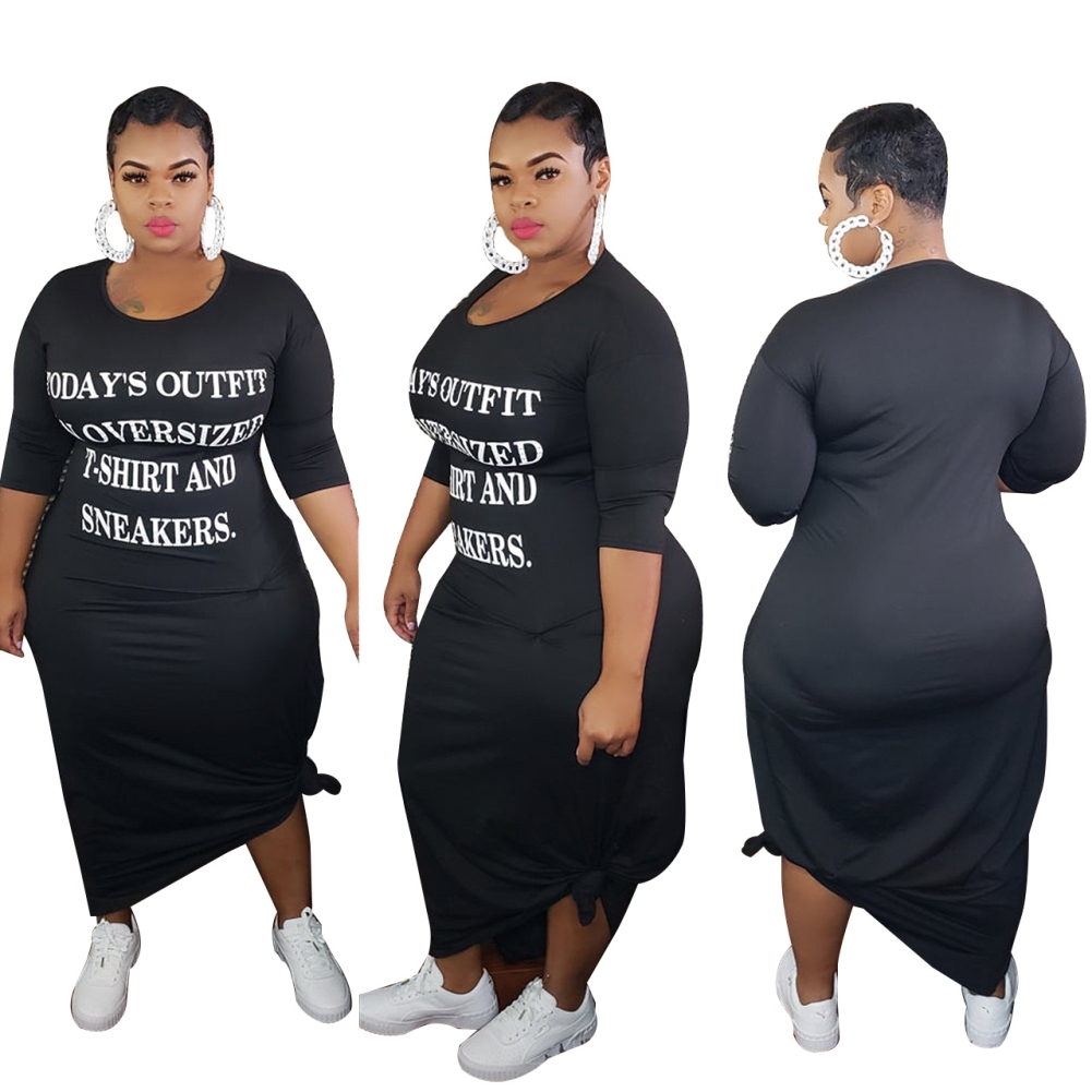 Plus Size Print O Neck Long Shirt Dress