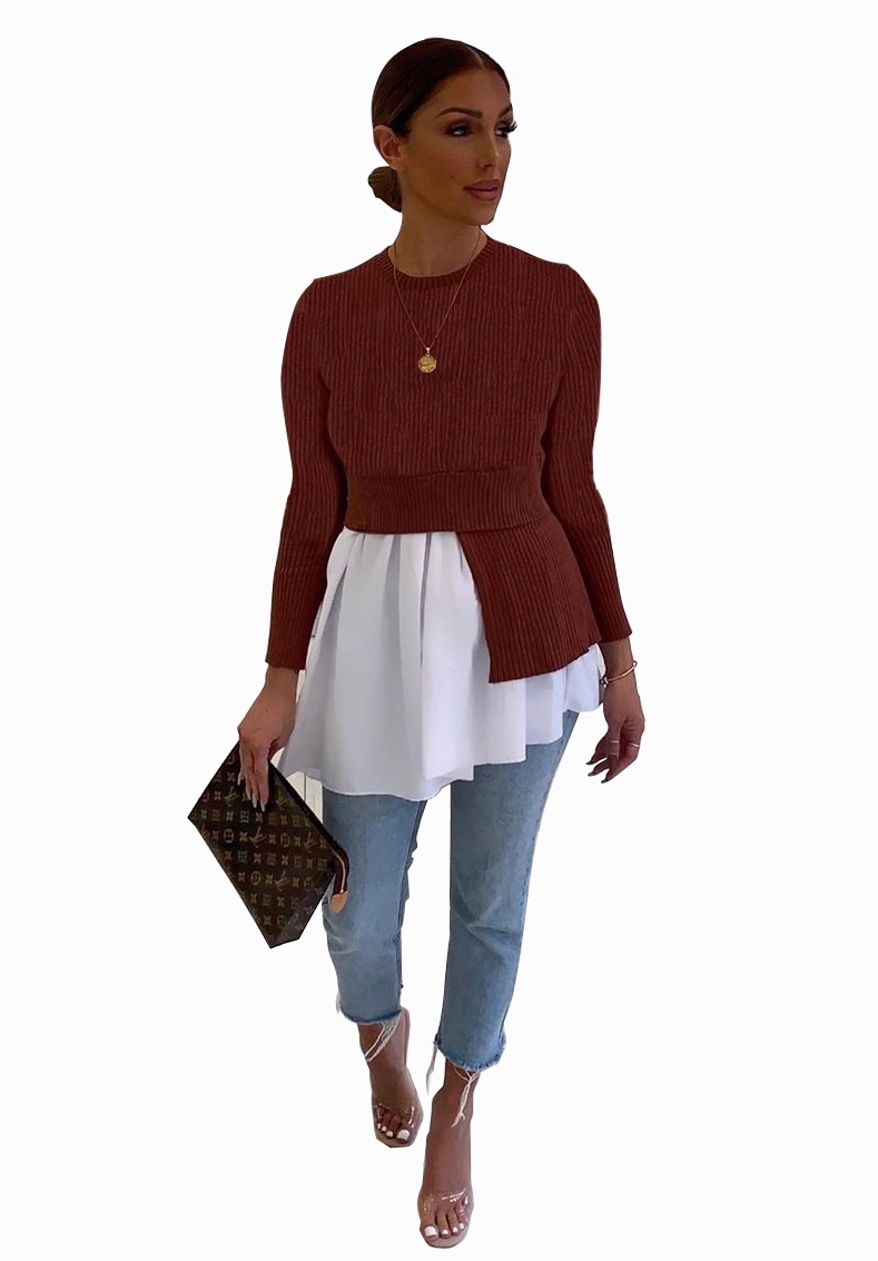 Contrast Patchwork Peplum Top with Sleeves