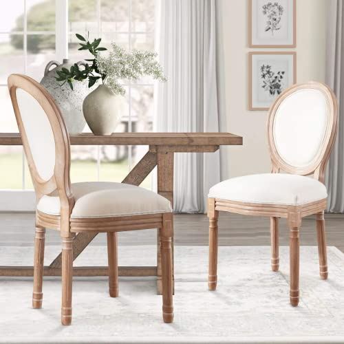 Dining Chairs Set of 4, Farmhouse Fabric Dining Room Chairs with Round Back