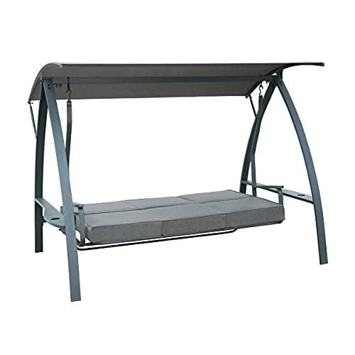 3 Person Patio Swinging Bench with Adjustable Canopy & Weather Resistant Steel Frame