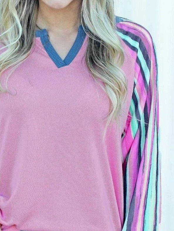 Cotton-Blend Vintage V Neck Long Sleeve Shirts & Tops