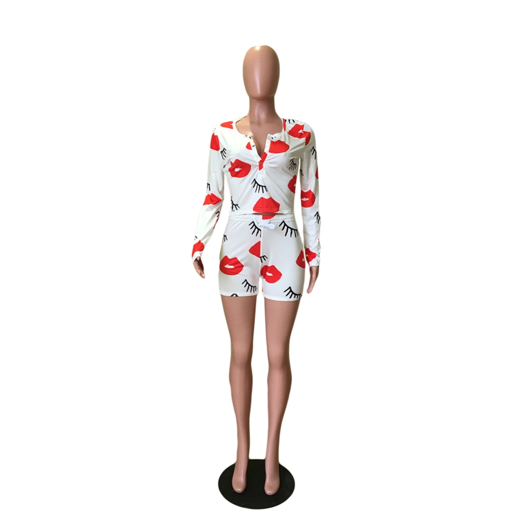 Sexy Lips Bodycon Tracksuit with Full Sleeves