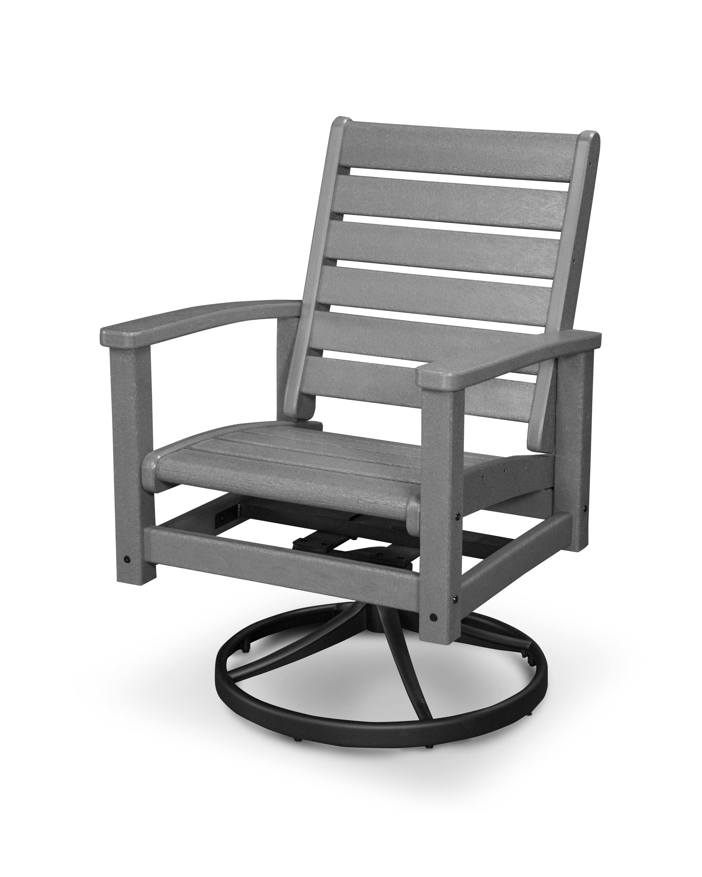 POLYWOOD Signature Swivel Rocker Chair in Textured Black / Slate Grey