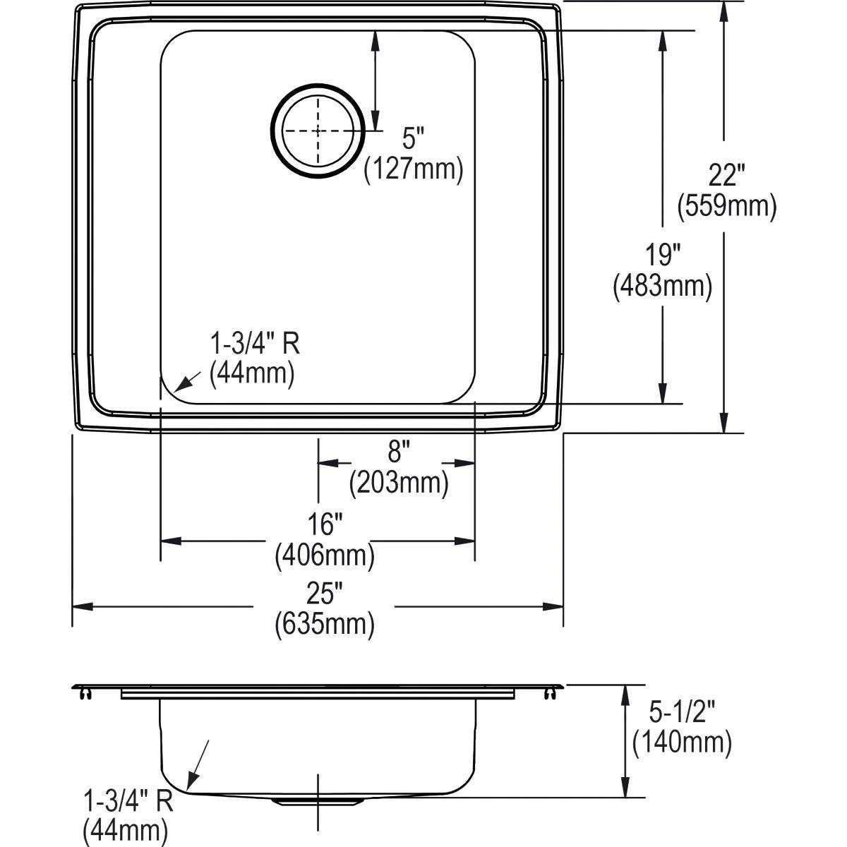 Elkay DRKAD252255FR4 Classroom Sink Stainless Steel