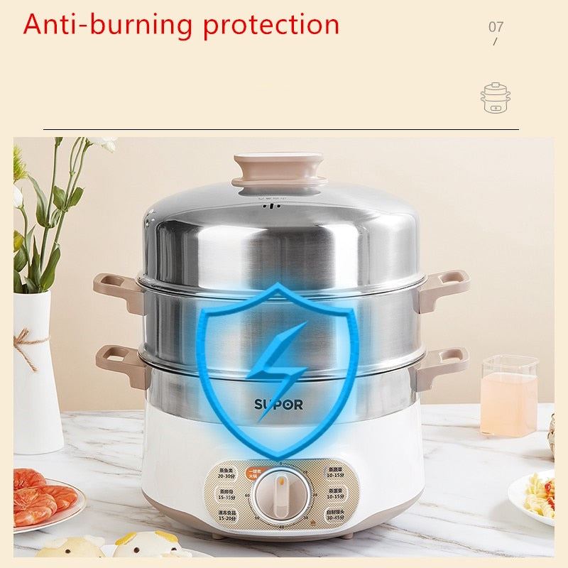 Household Three-layer Large-capacity Timer Electric Steamer Warmer Food Steamer Cooker