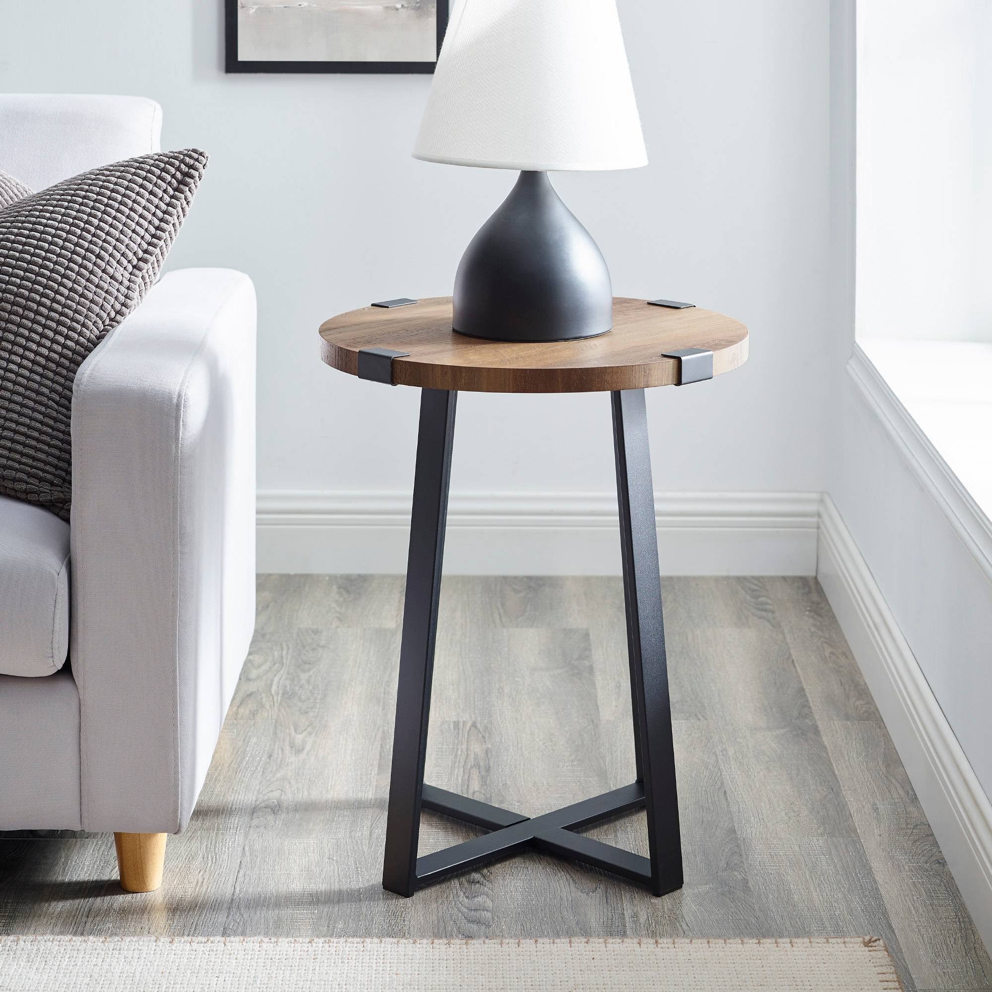 Wrightson Urban Industrial Faux Wrap Leg Round Side Table Rustic Oak - Saracina Home