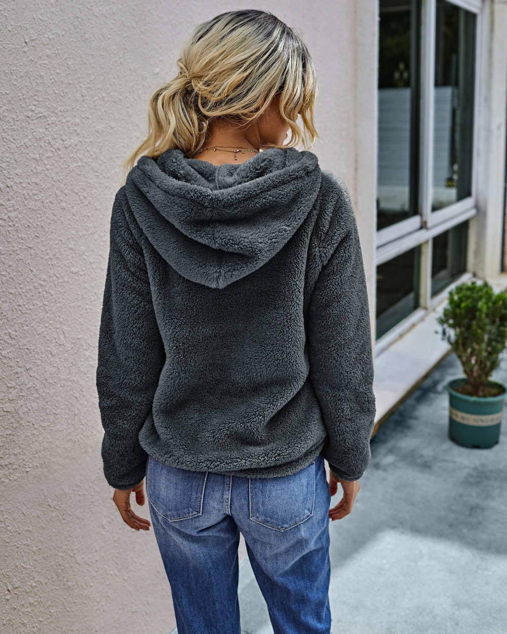 Autumn Plush Plain Hoodie Sweat Top