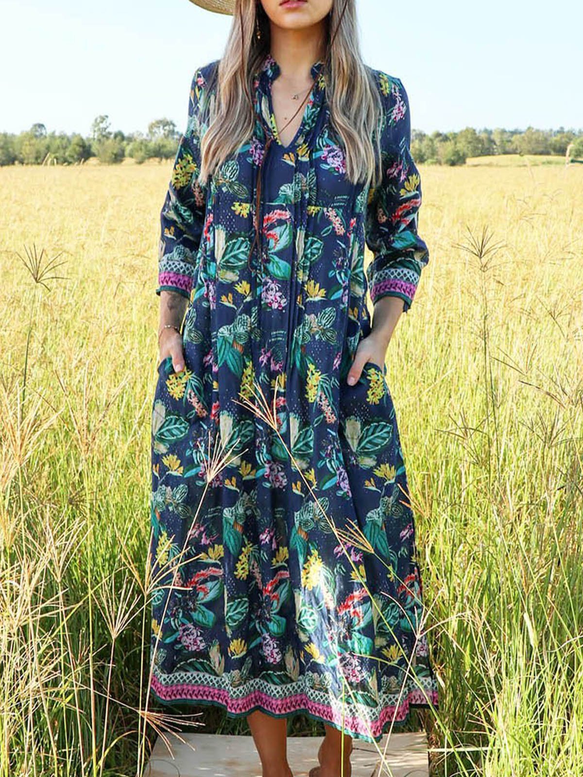 Bohemian vacation casual chiffon dress