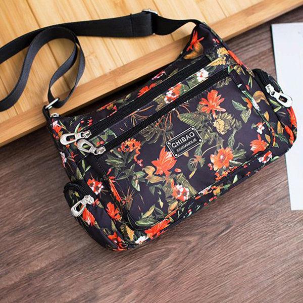 Women Waterproof Crossbody Bag Flower Nylon Shoulder Bag