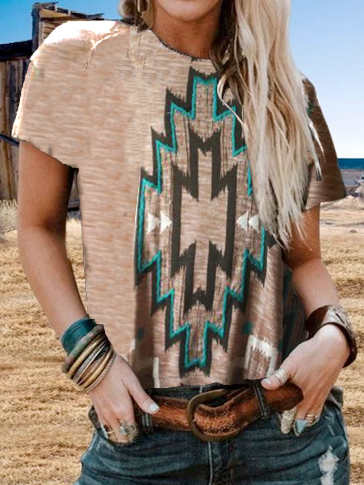 Geometric Casual Jersey Shirts & Tops