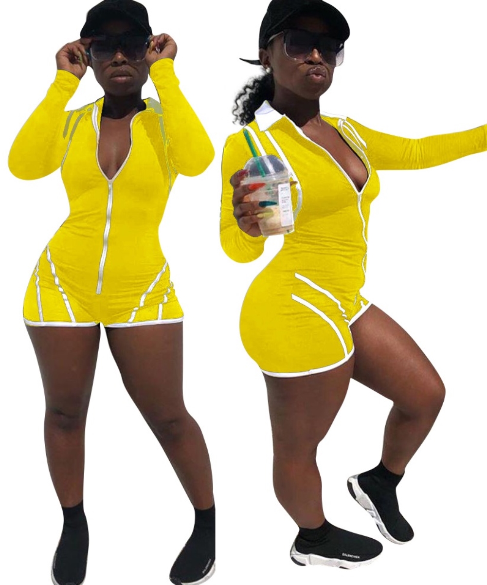 Sports Zipper Up Long Sleeve Bodycon Rompers