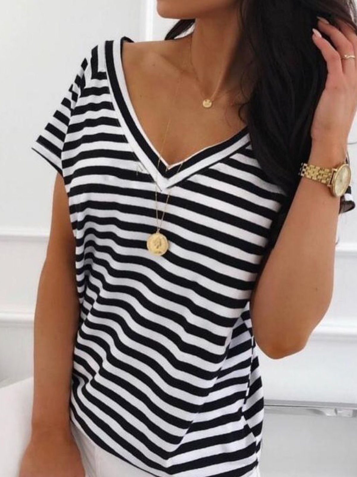 Women Casual Tops Tunic Striped T Shirt