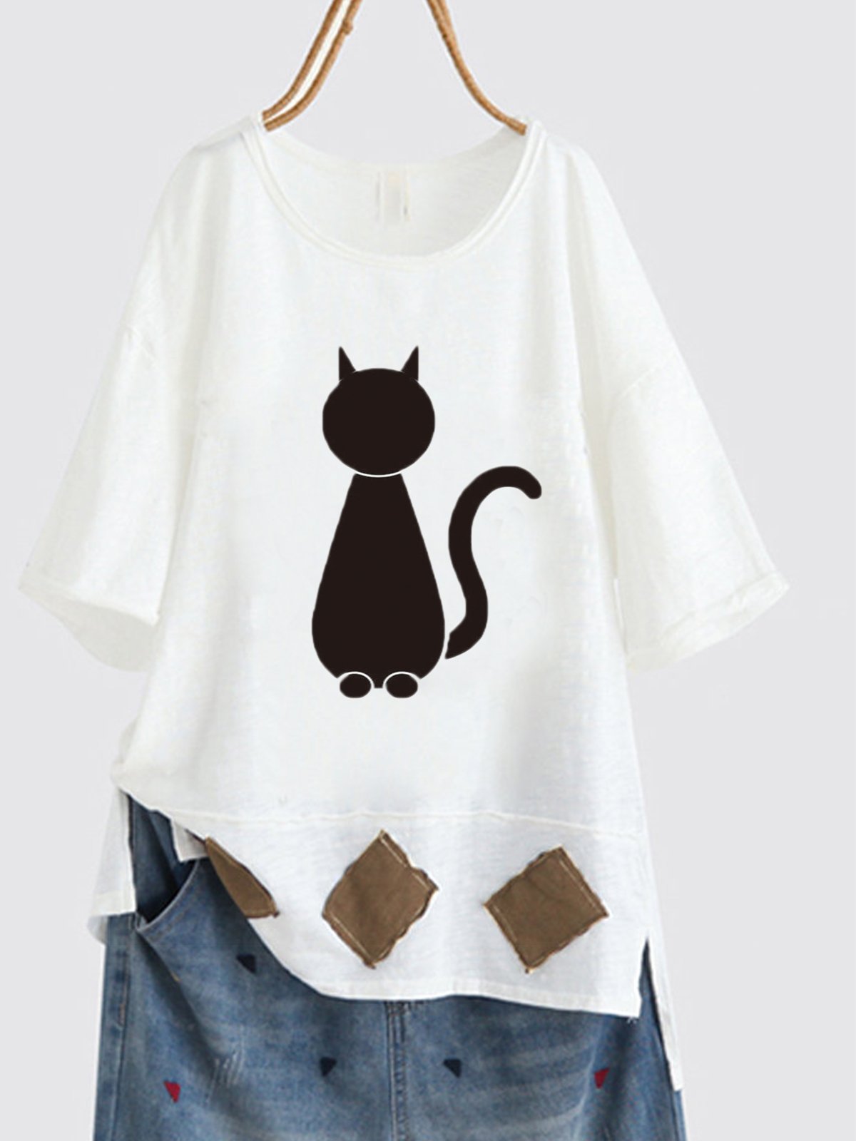 Short Sleeve Printed Round Neck Casual Shirts & Tops