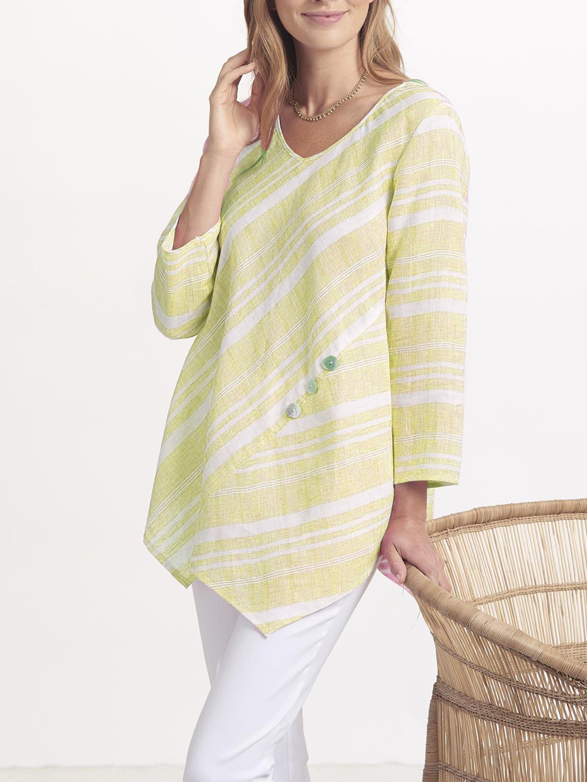 Women Blouses Striped Asymmetrical Paneled Casual Tops