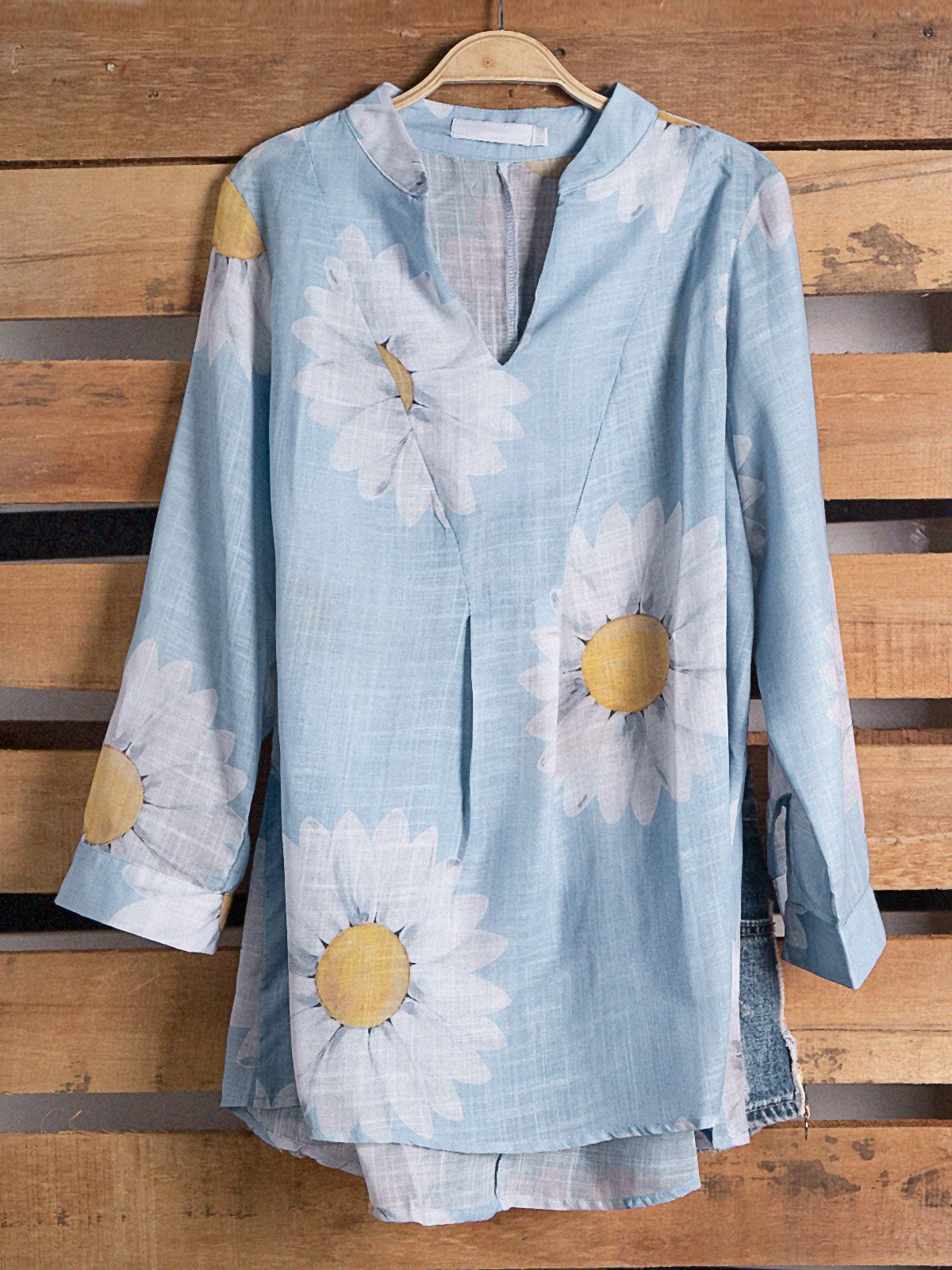 Plus size Floral Long Sleeve Shirts & Tops