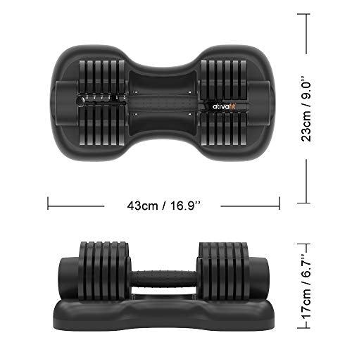 ATIVAFIT Adjustable Dumbbell, 44lbs, (Black)