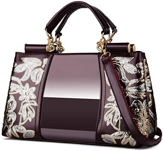 Nevenka Women Patent Leather Fashion Handbags, Black